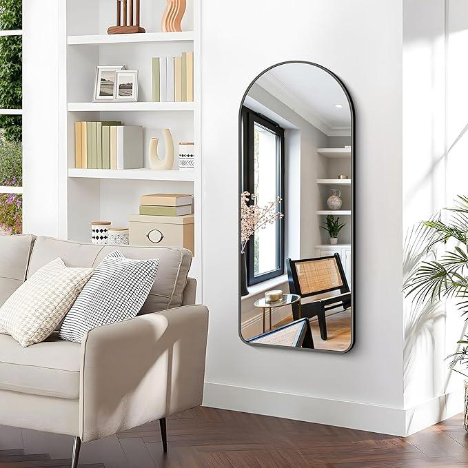 Arched Bathroom Mirror, 16"x48" Black Arched Mirror for Bathroom, Wall Mounted Mirror, Vanity Wall Mirror w/Metal Frame for Bedroom, Entryway, Living Room, Vertically Hanging - ModernBath