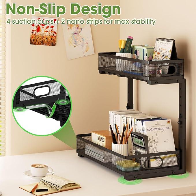 Under Sink Organizer 2-Pack, Metal 2-Tier Pull-Out Cabinet Shelf with Slide-Out Mesh Drawers, Height Adjustable, Space-Saving Under Sink Storage Racks for Kitchen, Bathroom, Laundry Room - ModernBath