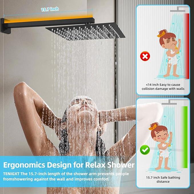TENIGXT Bathroom Shower Faucet Set，10 Inch Rain Shower Head with Handheld Spray，Brass Shower Valve Trim Kit，Wall Mounted Square Rain Shower System (Matte black) - ModernBath