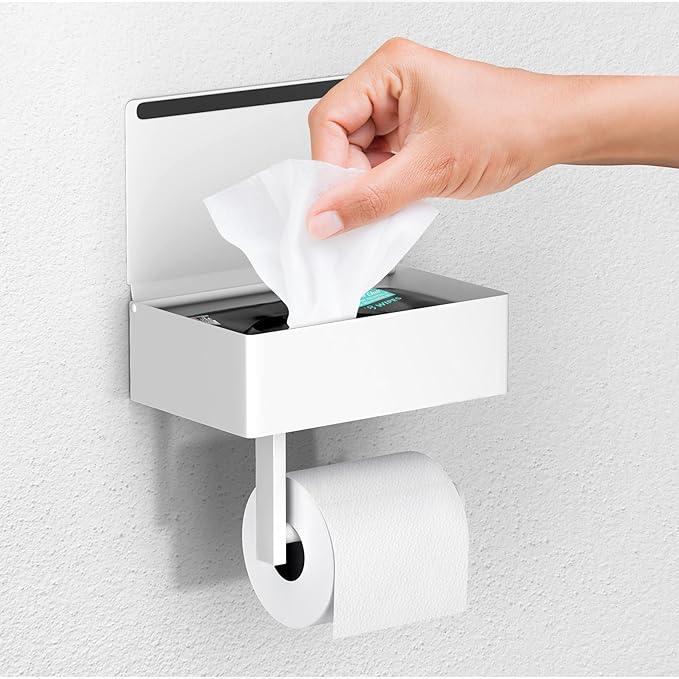 Day Moon™ White Toilet Paper Holder with Shelf - Wipe Holder for Bathroom, Flushable Wipes Dispenser, Toilet Paper and Wipes Holder - ModernBath