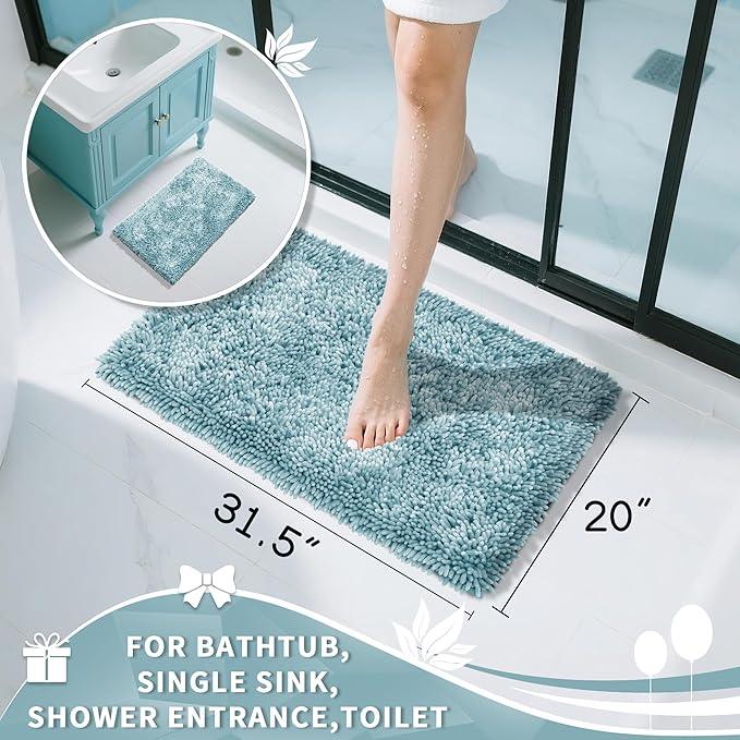 Yimobra Chenille Bathroom Rugs Non Slip, Extra Thick Soft Absorbent Bath Rug 31.5x20 Inch, Machine Washable Quick Dry Bath Mat for Bathroom Floor, Tub and Shower, Home Decor Accessories, Greyish Blue - ModernBath