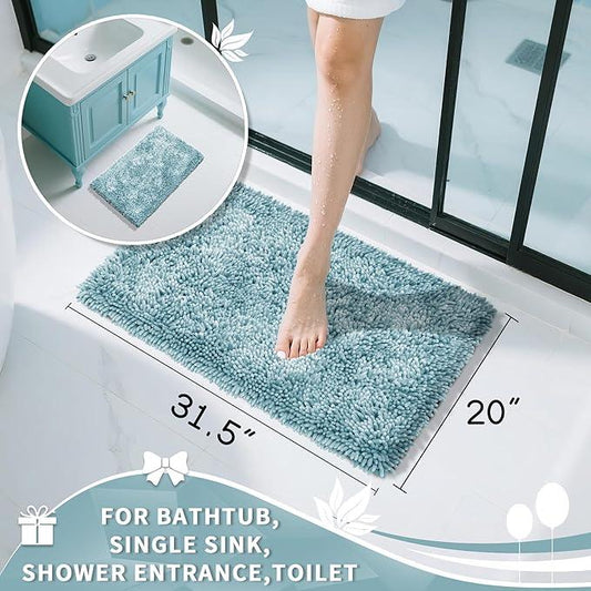 Yimobra Chenille Bathroom Rugs Non Slip, Extra Thick Soft Absorbent Bath Rug 31.5x20 Inch, Machine Washable Quick Dry Bath Mat for Bathroom Floor, Tub and Shower, Home Decor Accessories, Greyish Blue - ModernBath