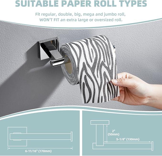Suyar Bathroom Accessories Set Polished Chrome, SUS 304 Stainless Steel Bathroom Hardware Set 4 Pieces, Include Robe Hook, Toilet Paper Holder, Hand Towel Holder, Towel Bar, Wall Mounted - ModernBath