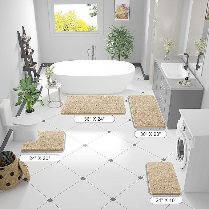 OLANLY Toilet Rugs U-Shaped 20x20, Extra Soft Absorbent Chenille Contour Bathroom Rugs for Toilet, Dry Quickly, Machine Washable, Non-Slip Bath Mat, Beige - ModernBath