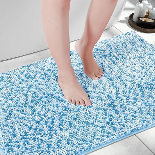 Yimobra Luxury Bathroom Rugs, 47x24, Extra Soft Chenille Mats for Bathroom Non Slip, Fluffy Long Matts for Tub, Plush Shaggy Carpet Runner, Water Absorbent, Machine Washable, Blue & Light Blue - ModernBath