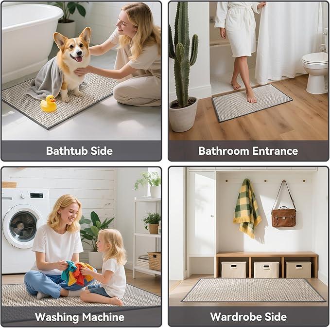 YDKGL Bath Mat Rug-Ultra Thin Non Slip Bath Mats for Bathroom Mat Quick Dry, Rubber Backing Washable Bathroom Rugs Fit Under Door, Absorbent Bath Rugs,Shower Outside,Sink Gray 16"x24" - ModernBath