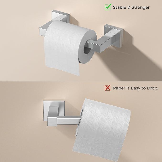 FORIOUS Toilet Paper Holder Set Wall Mount, SUS 304 Stainless Steel Pivoting Toilet Paper Holder and Towel Ring, Hand Towel Holder Set for Bathroom, Square Bathroom Hardware Set, Brushed Nickel - ModernBath