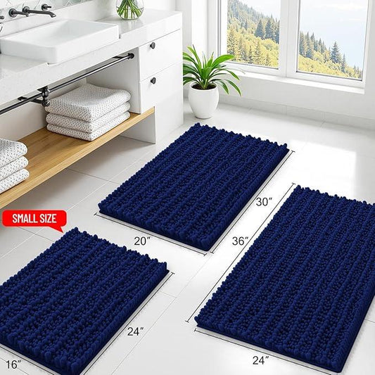 Smiry Bathroom Rugs Mat 47x24, Extra Soft Absorbent Chenille Bath Rugs, Non Slip Rubber Backing Machine Washable Quick Dry Bath Mats for Bathroom Floor, Tub, Shower, Home Decor Accessories, Navy Blue - ModernBath