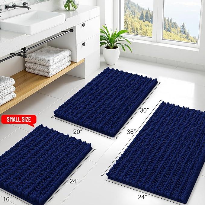 Smiry Bathroom Rugs Mat 47x17, Extra Soft Absorbent Chenille Bath Rugs, Non Slip Rubber Backing Machine Washable Quick Dry Bath Mats for Bathroom Floor, Tub, Shower, Home Decor Accessories, Navy Blue - ModernBath