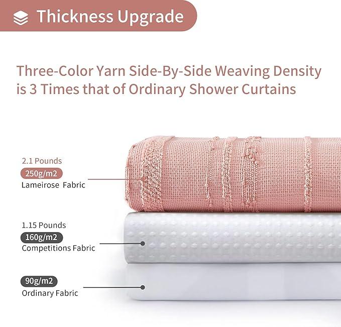 Lameirose Pink Shower Curtain Boho, Cotton Blend Waffle Shower Curtain Textured, Fabric Shower Curtains for Bathroom, Washable 72 x 72 - ModernBath