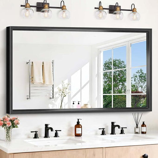 CIVENO Large Bathroom Mirror, 60 x 36 Inch Rectangular Wall Mirror 0.6" Thickened Deep Frame, Brushed Black Mirrors for Bathroom Sink, Shatterproof Tempered Glass, Antirust, Horizontally or Vertically - ModernBath