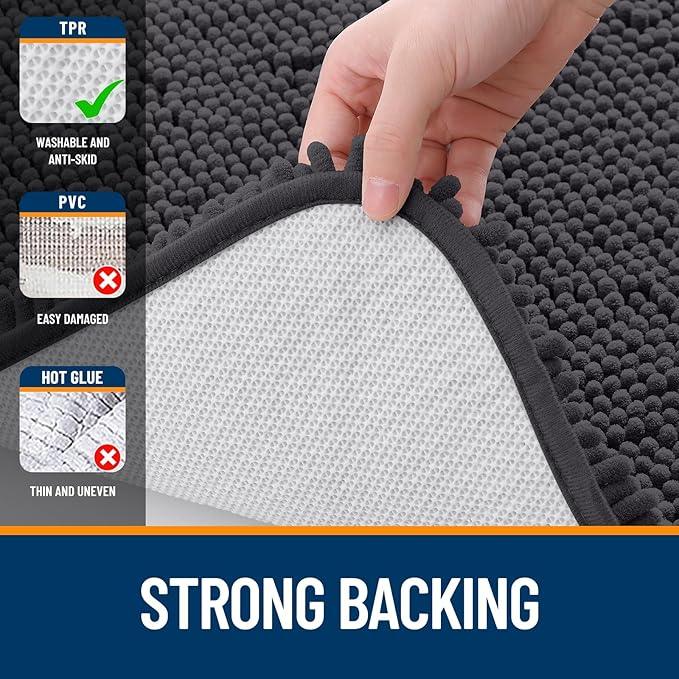 OLANLY Bathroom Rugs 40x24, Extra Soft Absorbent Chenille Bath Rugs, Rubber Backing Quick Dry, Machine Washable Bath Mats for Bathroom Floor, Tub and Shower, Home Decor Accessories, Dark Grey - ModernBath