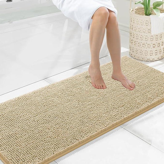 Smiry Luxury Chenille Bathroom Rugs 59x20, Extra Soft and Absorbent Shaggy Bath Mat, Machine Washable, Non-Slip Plush Carpet Runner for Tub, Shower, and Floor, Home Decor Accessories, Beige - ModernBath