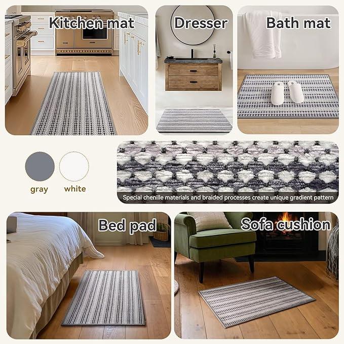 YDKGL Grey Washable Bath Mat,Ultra Thin Soft Bath Rugs,Rubber Bath Mats for Bathroom,Quick Dry,Non-Slip,Fit Under Door,Super Absorbent Chenille Bathroom Rugs Shower,Sink Floor 20x31 - ModernBath