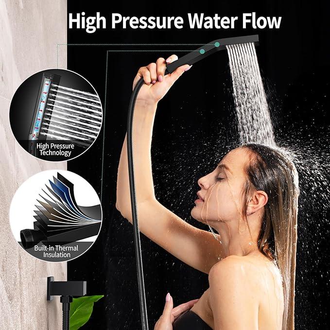 SR SUN RISE Shower Faucet - 8 Inch Shower System with Rain Shower Head and Handheld Spray - Shower Faucet Trim Repair Kits with Diverter Valve - All Metal Shower Set - Matte Black - ModernBath