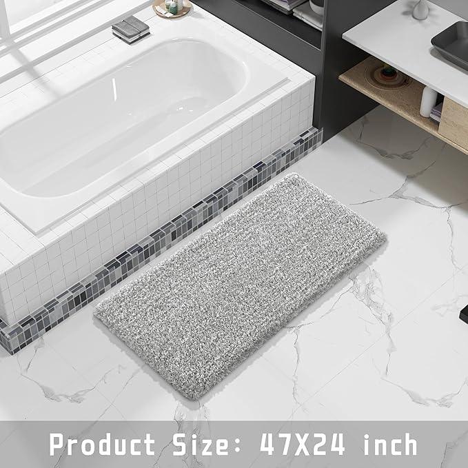 Yimobra Long Bathroom Rug 47"x 24", Super Absorbent Bath Mat, Quick Dry, Luxury Non-Slip Bath Rugs for Tub Side, Double Sink Vanity, Machine Washable, Home Decor Accessories, Light Gray and White - ModernBath