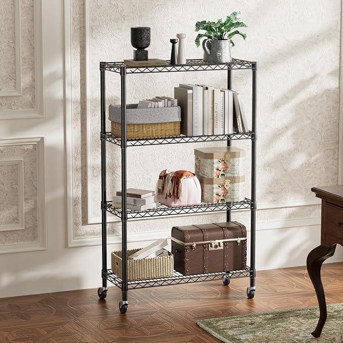SINGAYE 4 Tier Adjustable Storage Shelf with Wheels Heavy Duty Shelving Unit Rack Shelves Wire for Garage Office Pantry Kitchen 14" Dx36 Wx58 H 1400LBS Black - ModernBath