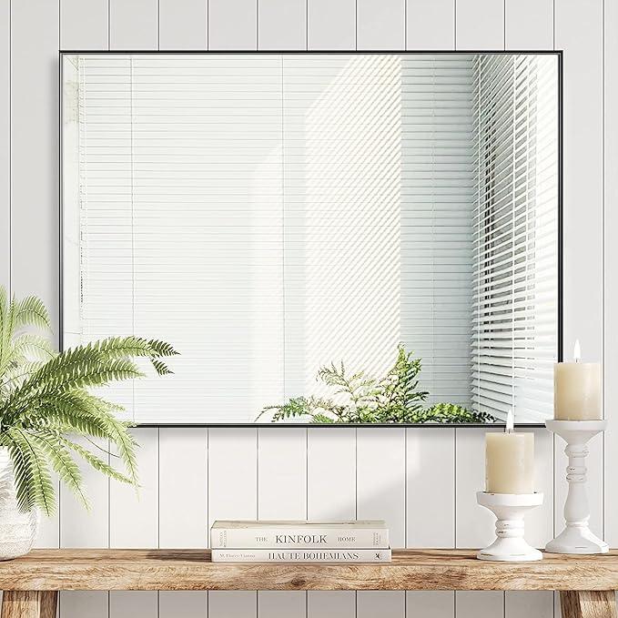 Bonverre 36x48 Inch Black Bathroom Mirror for Wall, Aluminum Frame Rectangle Rectangular Vanity Mirror, Modern Large for Bedroom, Living Room, Horizontal or Vertical - ModernBath