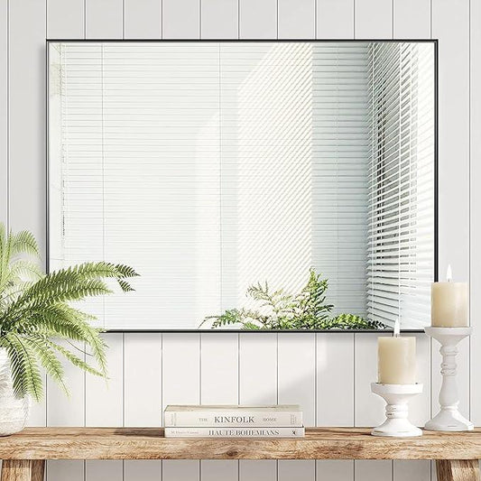Bonverre 36x48 Inch Black Bathroom Mirror for Wall, Aluminum Frame Rectangle Rectangular Vanity Mirror, Modern Large for Bedroom, Living Room, Horizontal or Vertical - ModernBath