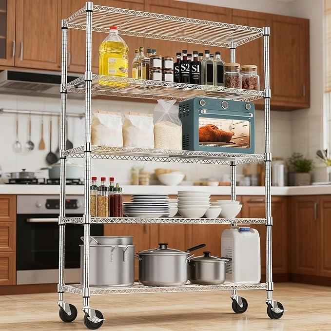 5 Tiers Shelf 1750 lbs Steel Storage Shelving Utility Shelving Unit Steel Organizer Wire Rack for Home,Kitchen,Office,Garage Chrome 17.7" D x 47.2" W x 76.8" H - ModernBath
