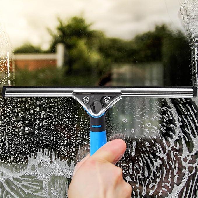 HYCDFCS Squeegee for Window Cleaning,Window Cleaning Squeegee kit with Bucket&Microfiber Scrubber,Bathroom,Shower Doors,Mirrors,Tiles,and Car Windows Blue - ModernBath