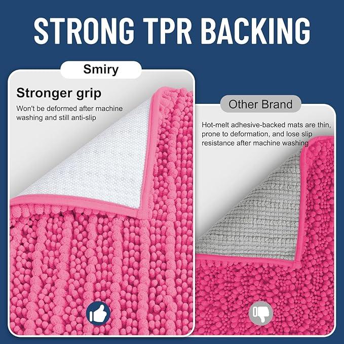 Smiry Bathroom Rugs Mat 30x20, Extra Soft Absorbent Chenille Bath Rugs, Non Slip Rubber Backing Machine Washable Quick Dry Bath Mats for Bathroom Floor, Tub, Shower, Home Decor Accessories, Hot Pink - ModernBath