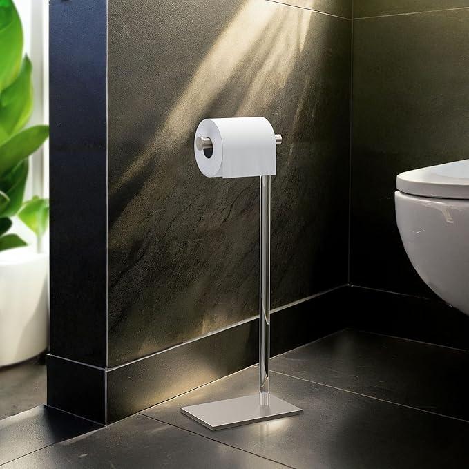Gatco 1331SN Modern Rectangle Base Freestanding Toilet Paper Holder 22.25" Satin Nickel/Acrylic with Weighted Base - ModernBath