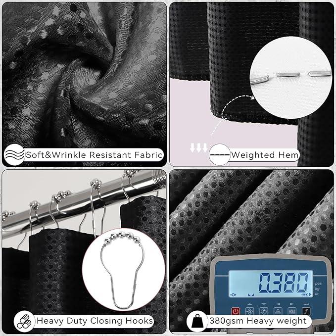 XLHOMO Bathroom Set - Black Bathroom Accessories Set, Bathroom Sets with Shower Curtain and Rugs, 25PC Shower Curtain Set with Hooks, Soap Dispenser, Soap Dish, Toilet Brush Holder and Trash Can - ModernBath