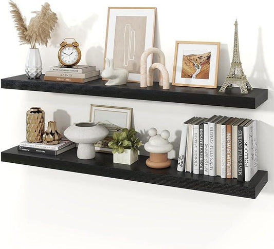 Floating Shelves for Wall, Wall Mounted Rustic Wood Shelves for Bathroom, Bedroom, Living Room, Kitchen, Hanging Shelf for Books/Storage/Room Decor (Black, 48") - ModernBath