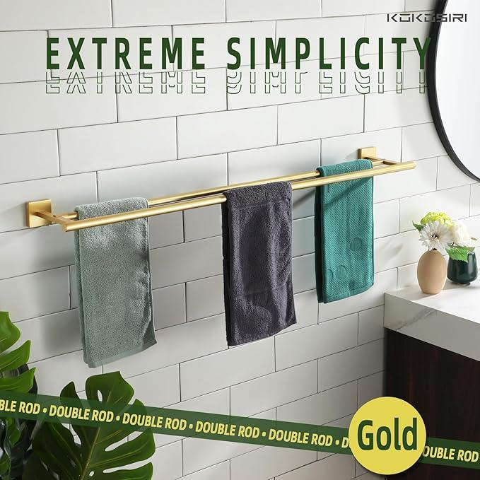 KOKOSIRI Bathroom Towel Bar 36'' Towel Holder with Two Rails Wall Mount Towel Shelves 36 Inch Brushed Gold Stainless Steel B5005BG-L36 - ModernBath