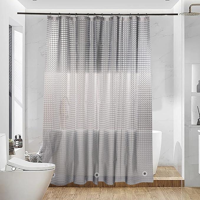 NTBAY EVA Semi-Transparent Clear Shower Curtain with Gray and White Gradient, Water-Repellent Liner with 3 Magnets for Bathroom, 72x72 Inches - ModernBath
