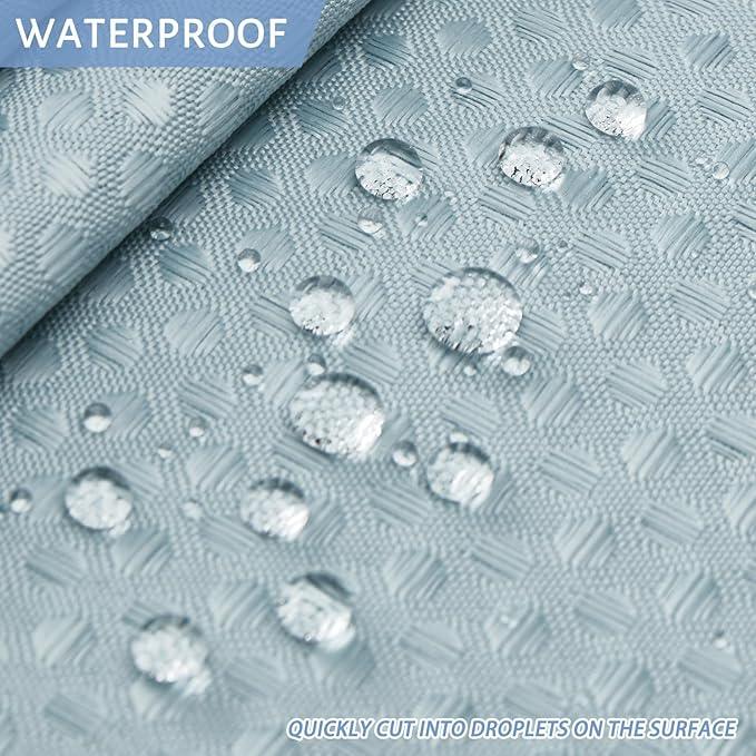 Extra Long Waterproof Bath Curtain 71x84 Fabric,Cloth Shower Liner with 12 Snap Buttons, Magnetic Hem with Fog Blue Waffle Weave Texture,No Hook Hotel Grade Machine Washable Curtain,Top Sheer Window. - ModernBath
