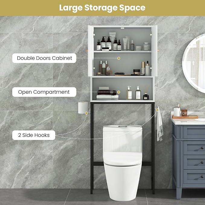 Giantex Over The Toilet Storage Cabinet, Bathroom Space Saver W/Toilet Paper Holder & Hook, Adjustable Shelf & Bottom Bar, Open Storage Cube, Over Toilet Bathroom Organizer for Laundry, Restroom - ModernBath