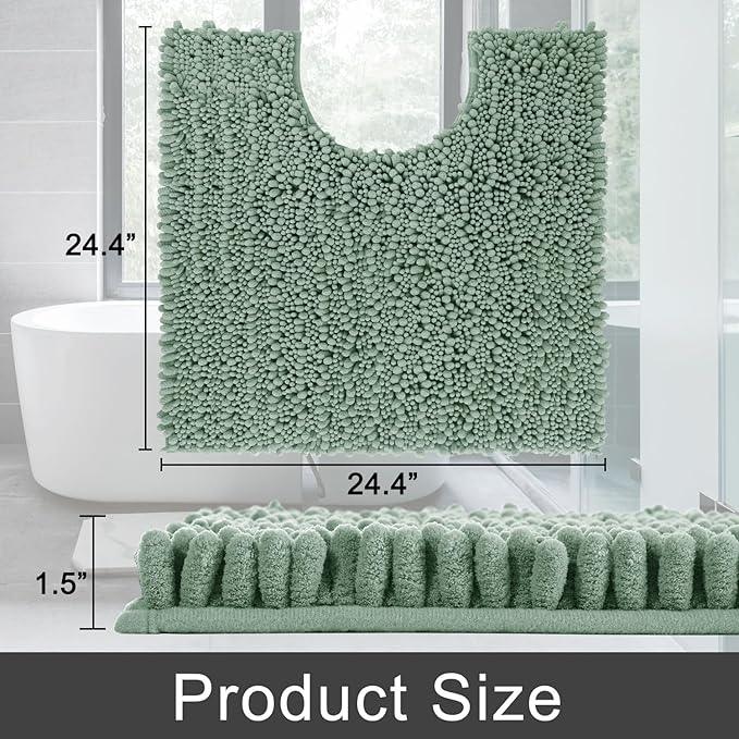 Yimobra Toilet Rug U Shaped Washable 24x24 Inch - Ultra Soft Absorbent Chenille Bath Rugs for Toilet, Quick Dry & Machine Washable, Non Slip Contour Bathroom Mat, Green - ModernBath