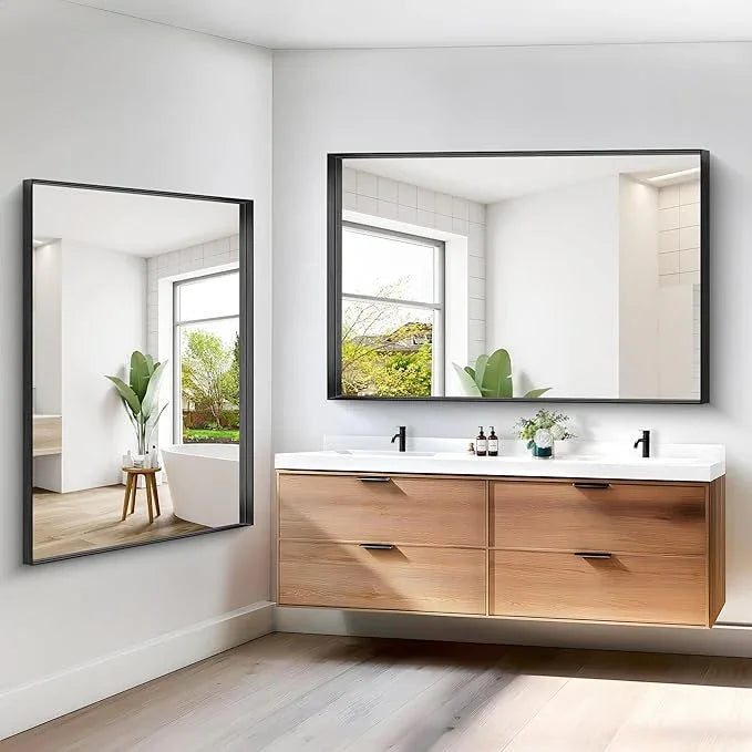 Black Bathroom Mirror, 60x40 Inch Rectangular Framed Mirror, Large Wall Mounted Bathroom Vanity Mirror Over Sink for Bedroom,Restroom, Living Room, Hangs Vertically or Horizontally - ModernBath