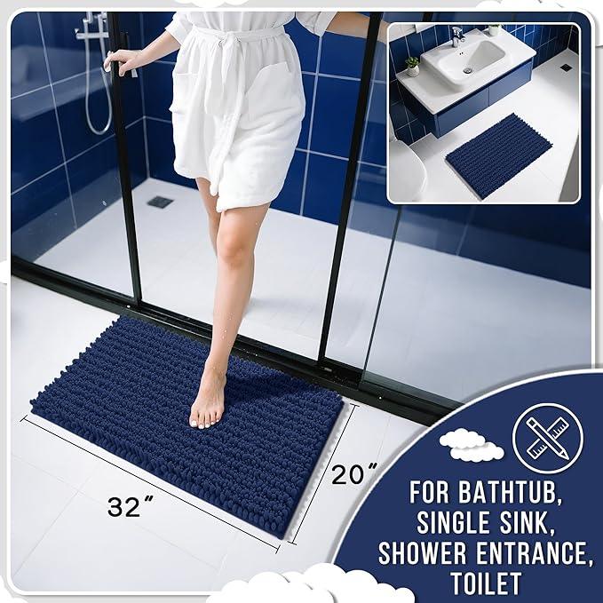 Yimobra Bathroom Rugs Non Slip Washable 32x20 Inch - Ultra Soft Absorbent Chenille Bath Mat, Quick Dry Shaggy Floor Carpet for Tub Shower, Navy Blue Home Decor Accessories - ModernBath