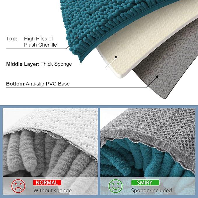 Smiry Luxury Chenille Bathroom Rugs 24x16, Extra Soft and Absorbent Shaggy Bath Mat, Machine Washable, Non-Slip Plush Carpet Runner for Tub, Shower, and Floor, Home Decor Accessories, Lake Blue - ModernBath