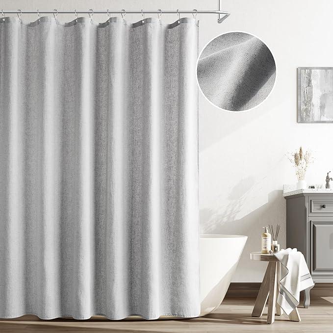 Naturoom Light Grey Linen Shower Curtain, Cloth Textured Fabric Shower Curtain Set with Hooks, Simple Elegant Modern Farmhouse Country Ultra Thick Bath Curtains for Bathroom,Water Repellent,72x72 - ModernBath