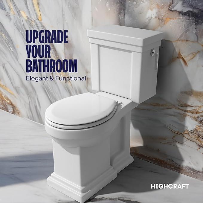 HIGHCRAFT Premium Round Toilet Seat with Slow-Close Design, Adjustable Hinges & Quick Removal Mechanism - Molded Wood Toilet Seat - Fits Standard Round Toilets - Toilet Seat in White - ModernBath