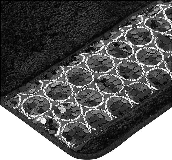 Zahari Home Sinatra Black Bathroom Rug Classic Luxury Bath Rug Contemporary Decor Black Bath Mat for Shower Unique Design Stylish Bathroom Rug Bath Shower Tub Decor Bling - ModernBath