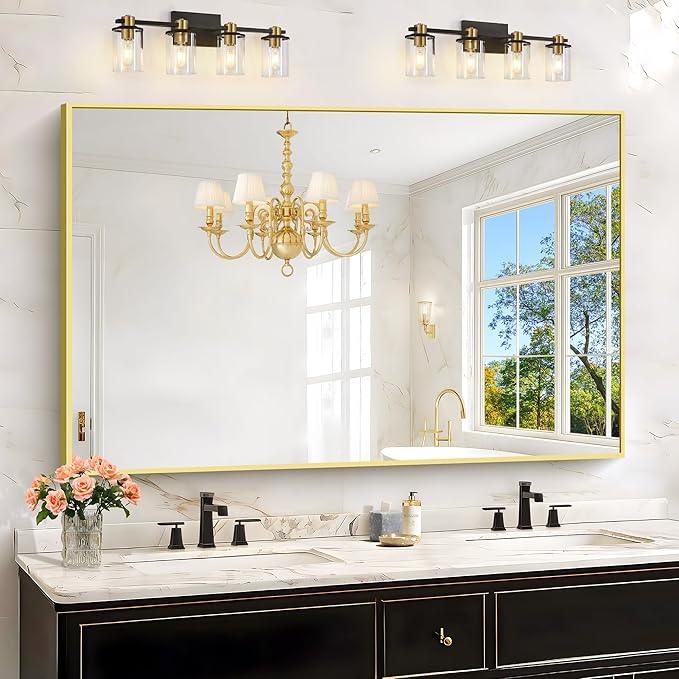 KOCUUY Large Gold Bathroom Mirror, 55x36 inch Rectangular Mirror for Bathroom Sink, Oversized Wall Mirror with Metal Gold Frame for Living Room, Farmhouse, Entryway, Hang Horizontal/Vertical - ModernBath