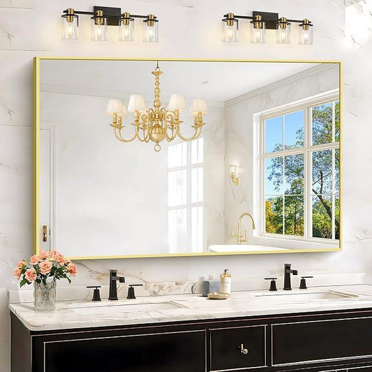 KOCUUY Large Gold Bathroom Mirror, 55x36 inch Rectangular Mirror for Bathroom Sink, Oversized Wall Mirror with Metal Gold Frame for Living Room, Farmhouse, Entryway, Hang Horizontal/Vertical - ModernBath