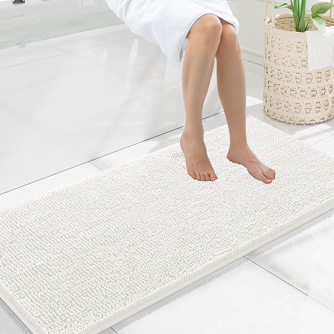 Smiry Luxury Chenille Bathroom Rugs 47x20, Extra Soft and Absorbent Shaggy Bath Mat, Machine Washable, Non-Slip Plush Carpet Runner for Tub, Shower, and Floor, Home Decor Accessories, Ivory - ModernBath