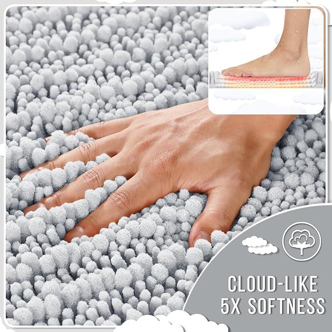 Yimobra Bathroom Rugs Non Slip Washable - Ultra Soft Absorbent Chenille Bath Mat, Quick Dry Shaggy Floor Carpet for Tub Shower, Silver Home Decor Accessories, 24x17 Inch - ModernBath