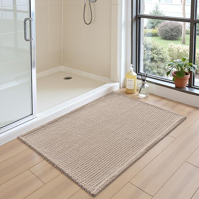 DEXI Bathroom Rugs 24x36, Non Slip Washable Bath Mat, Absorbent Chenille Bathmat, Ultra Soft Thick Carpet for Tub Shower Floor, Dark Beige - ModernBath