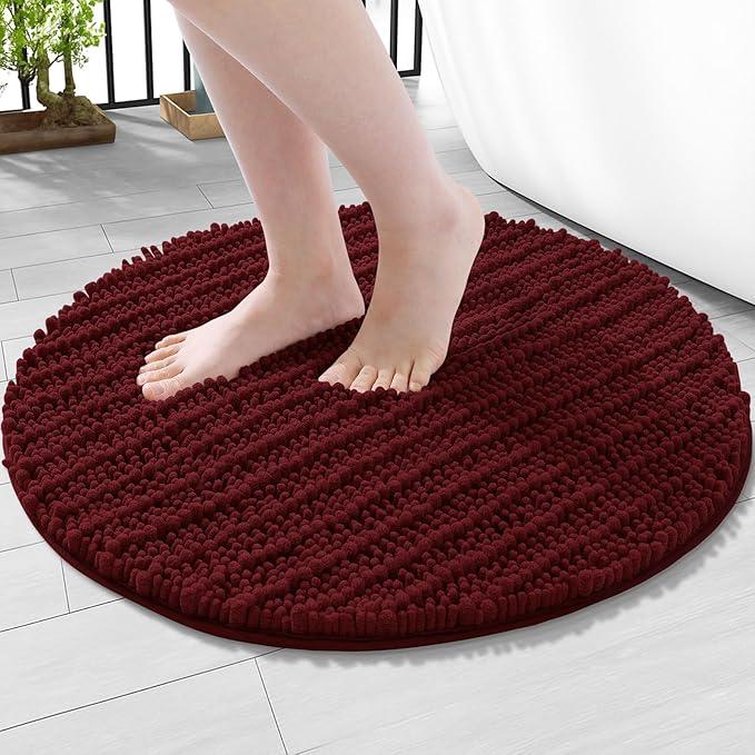 Arotive Luxury Round Chenille Bathroom Rug Mat, Extra Soft Thick Absorbent Shaggy Bath Rugs, Non-Slip Machine Wash Dry Plush Bath Mats for Bathroom, Shower and Tub, 24x24, Burgundy - ModernBath