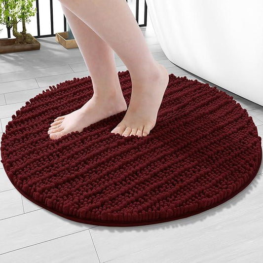 Arotive Luxury Round Chenille Bathroom Rug Mat, Extra Soft Thick Absorbent Shaggy Bath Rugs, Non-Slip Machine Wash Dry Plush Bath Mats for Bathroom, Shower and Tub, 24x24, Burgundy - ModernBath