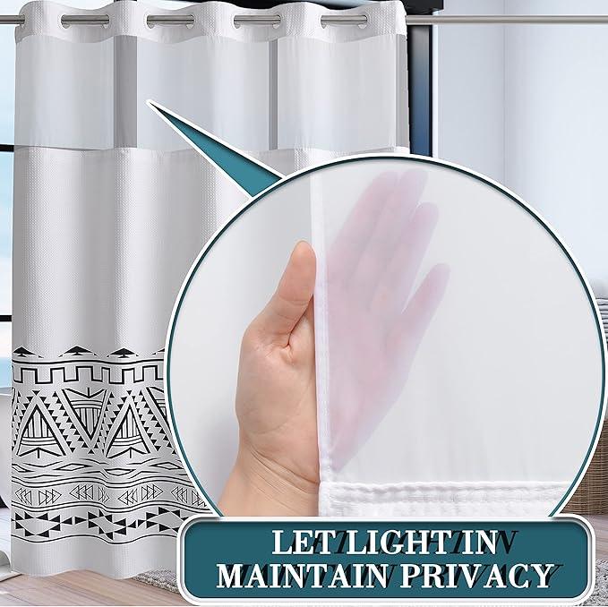 Conbo Mio Extra Long No Hook Waffle Weave Shower Curtain with Snap in Liner Set, Hotel Luxury Boho Shower Curtains for Bathroom with See Through Top Window, Waterproof, Washable 71W x 84H White - ModernBath
