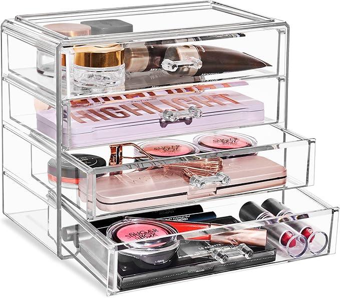 Sorbus Acrylic Makeup Organizer Set, 4-Drawer Vanity & Countertop Cosmetic Storage with Wide Drawers, Clear Makeup Storage for Brushes, Lipsticks, Jewelry – Holiday Gift for Women & Teens - ModernBath