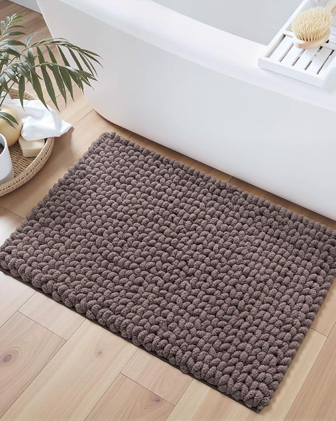 DEXI Bathroom Rugs 24x36, Non Slip Washable Bath Mat, Luxury Chenille Super Absorbent Ultra Thick Bathmats for Shower Floor, Plush Fluffy Shaggy Carpet for Tub, Brown - ModernBath